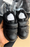 Mini boys black embossed velcro trainers